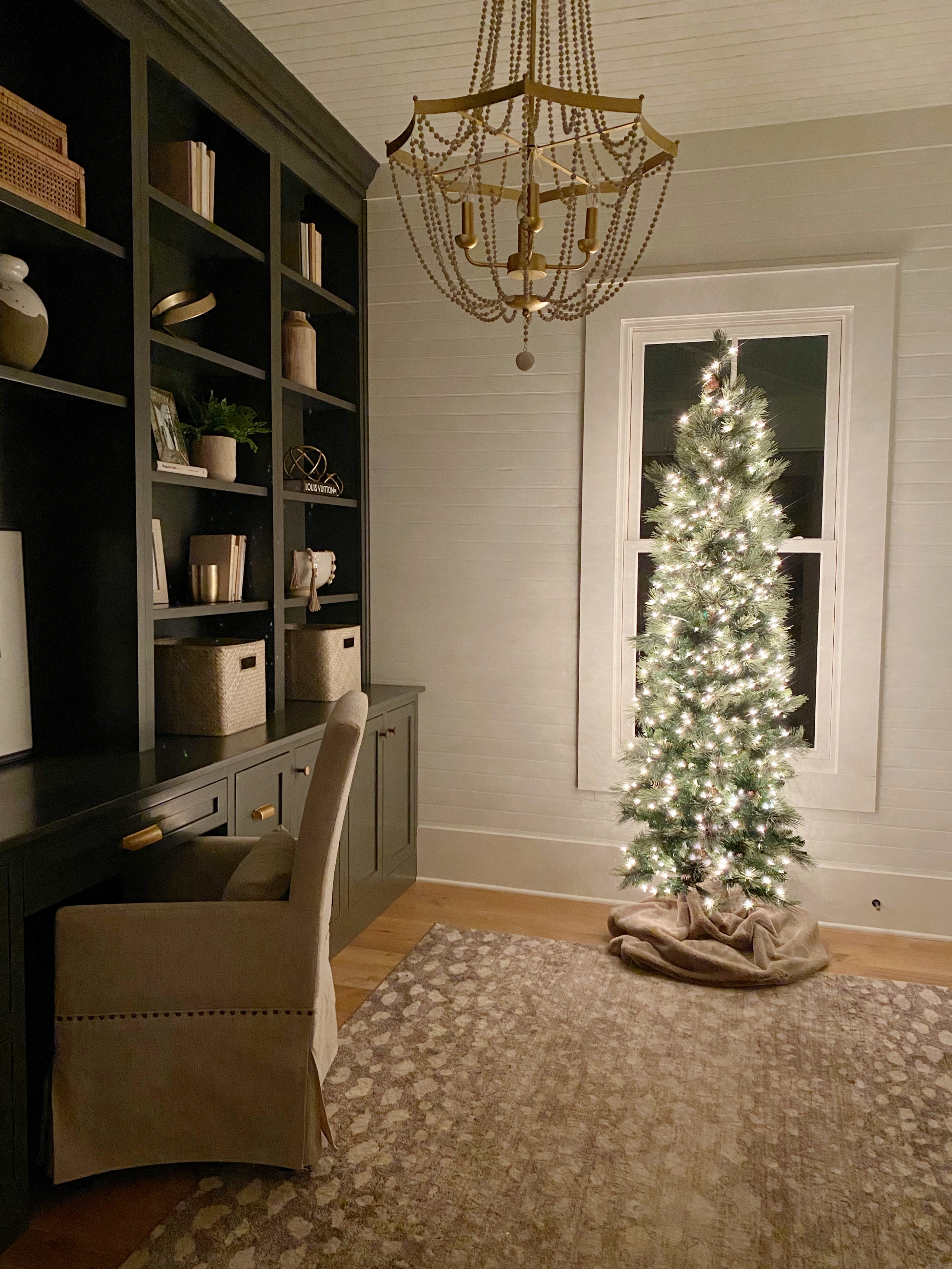 office corner with christmas tree